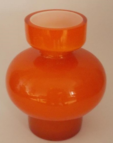 Signed Orange Rounded Glass Vase, P Strom