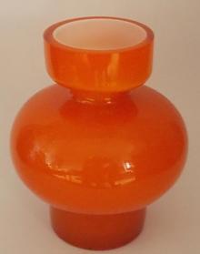 Signed Orange Rounded Glass Vase, P Strom